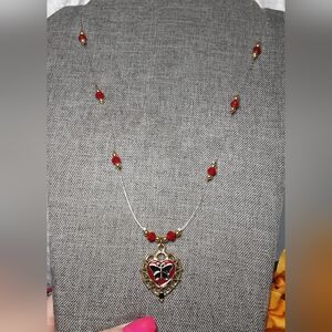 Handmade Illusion Necklace Red Gold Black